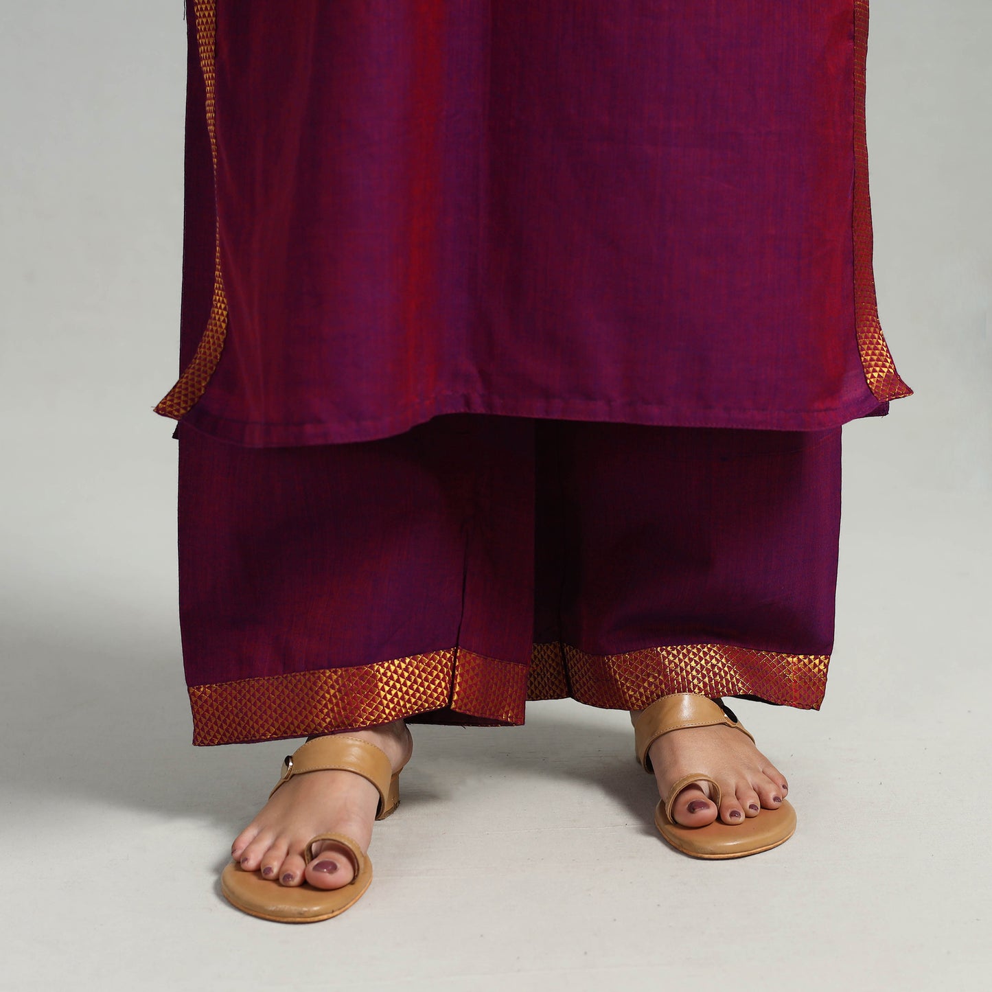 Purple - Cotton Dharwad Kurta Set with Palazzo & Dupatta 21