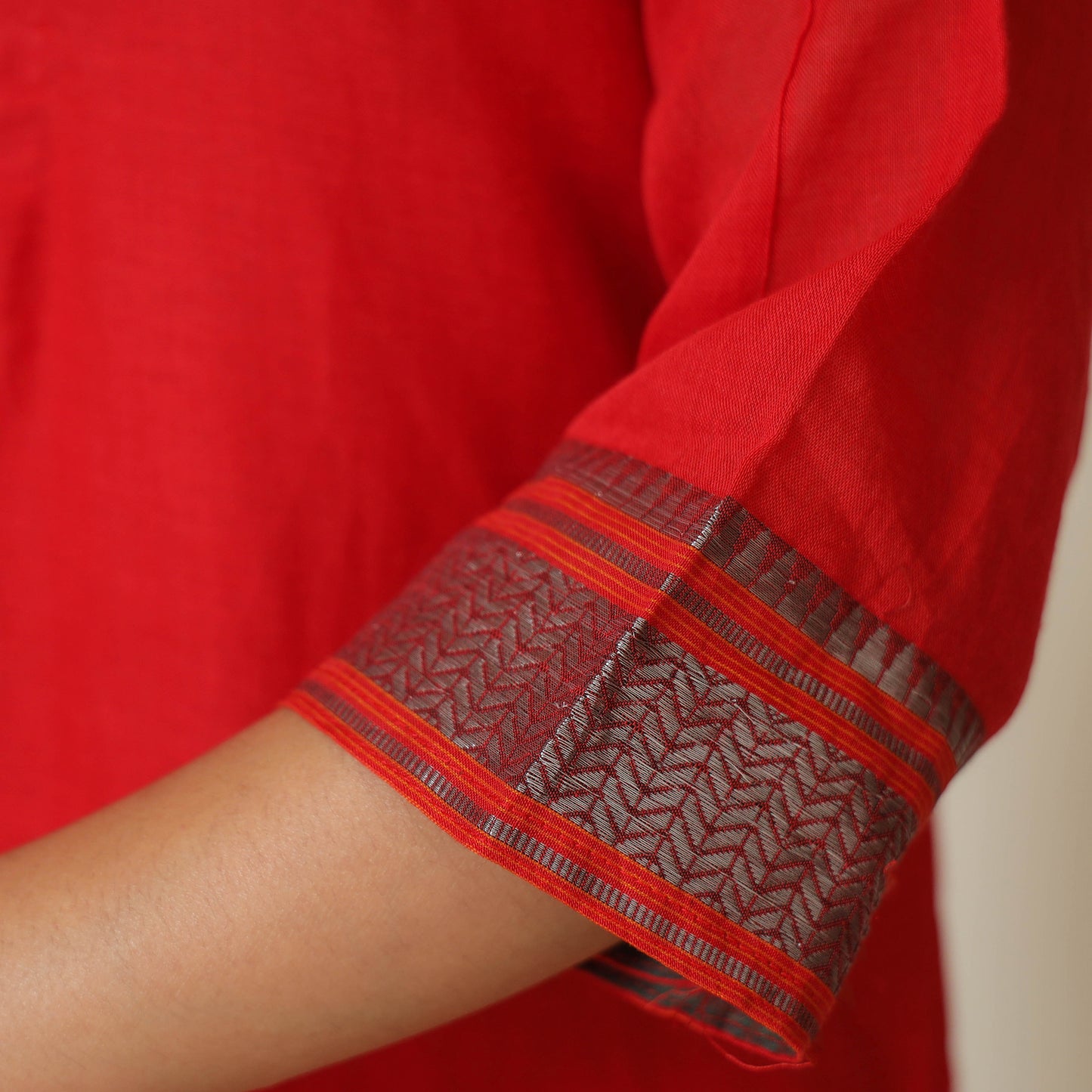 Red - Dharwad Cotton Kurta with Palazzo & Dupatta Set 06