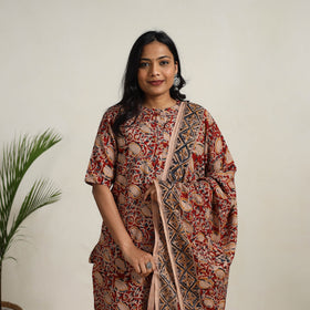 Red - printed cotton kalamkari kurta set 17 - handcrafted