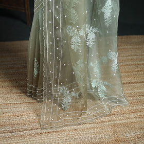 Lucknowi Chikankari Heavy Bead Work Pure Organza Silk Saree 11