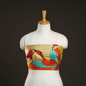 Buy Katan Silk Yellow Bengal Kantha Work Blouse Piece