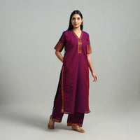 Purple - Cotton Dharwad Kurta Set with Palazzo & Dupatta 21