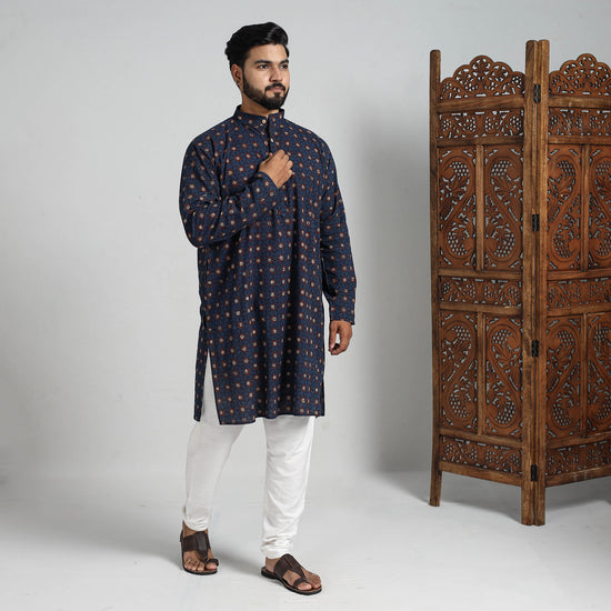 Ajrakh Block Printed Cotton Men Long Kurta 12