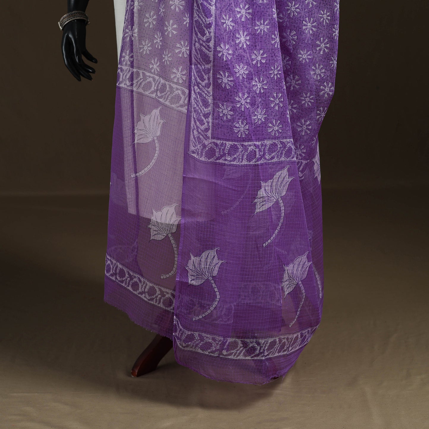 Purple - Akola Hand Block Print Natural Dyed Kota Doria Cotton Dupatta 23