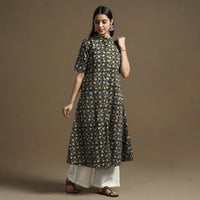 Black - Bagru Hand Block Printed Cotton A-Line Kurta