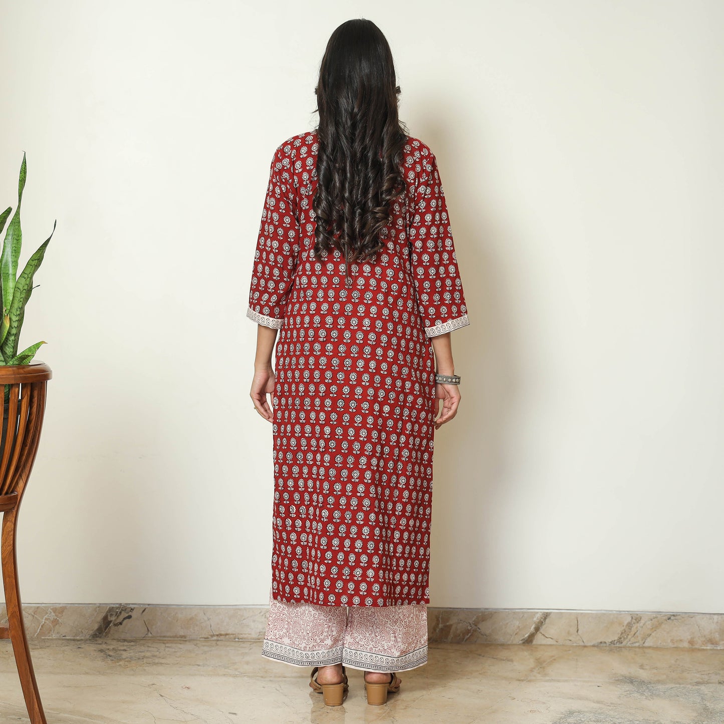 Red - Bagh Block Printed Cotton Kurta with Palazzo & Dupatta Set 04
