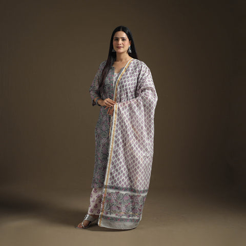 Sanganeri Hand Block Print Cotton Suit Set with Dupatta for Women 05