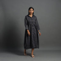 Zahira Black Plain Button Down Woollen Dress 06