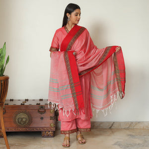 Pink - Dharwad Cotton Kurta with Palazzo & Dupatta Set 07