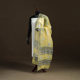 Yellow - Akola Hand Block Print Natural Dyed Kota Doria Cotton Dupatta 24