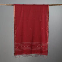 Red - Burdwan Jamdani Cotton Handloom Stole with Tassels 28