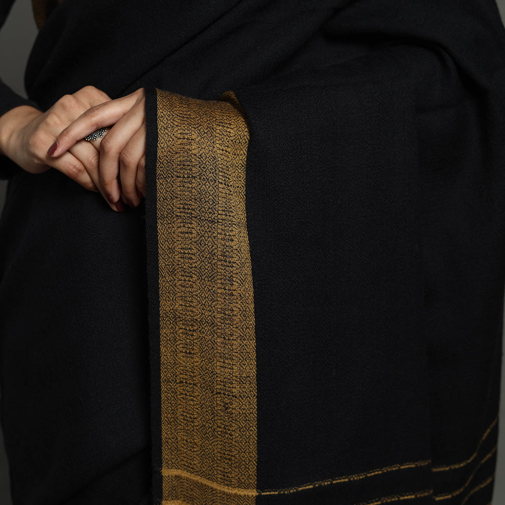 Black - Kumaun Handwoven Pure Merino Woolen Saree 07