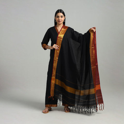 Black - Cotton Dharwad Kurta Set with Palazzo & Dupatta 07