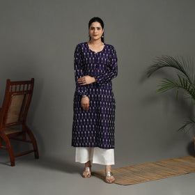 Purple Mercerised Cotton Straight Pochampally Ikat Kurta for Women