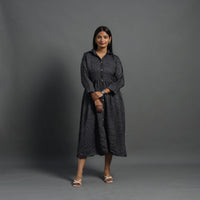 Zahira Black Plain Button Down Woollen Dress 06