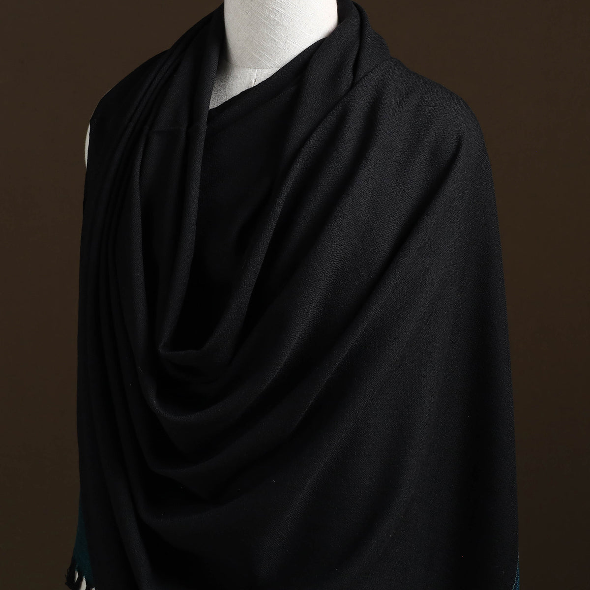 Black - Kumaun Handwoven Pure Merino Wool Shawl 08