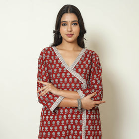 Red - Bagh Block Printed Cotton Kurta with Palazzo & Dupatta Set 04