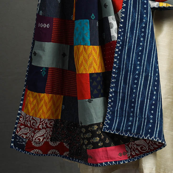 Multicolor - Indigo Reversible Patchwork Cotton Dupatta 15