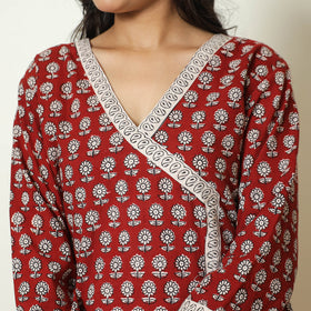 Red - Bagh Block Printed Cotton Kurta with Palazzo & Dupatta Set 04