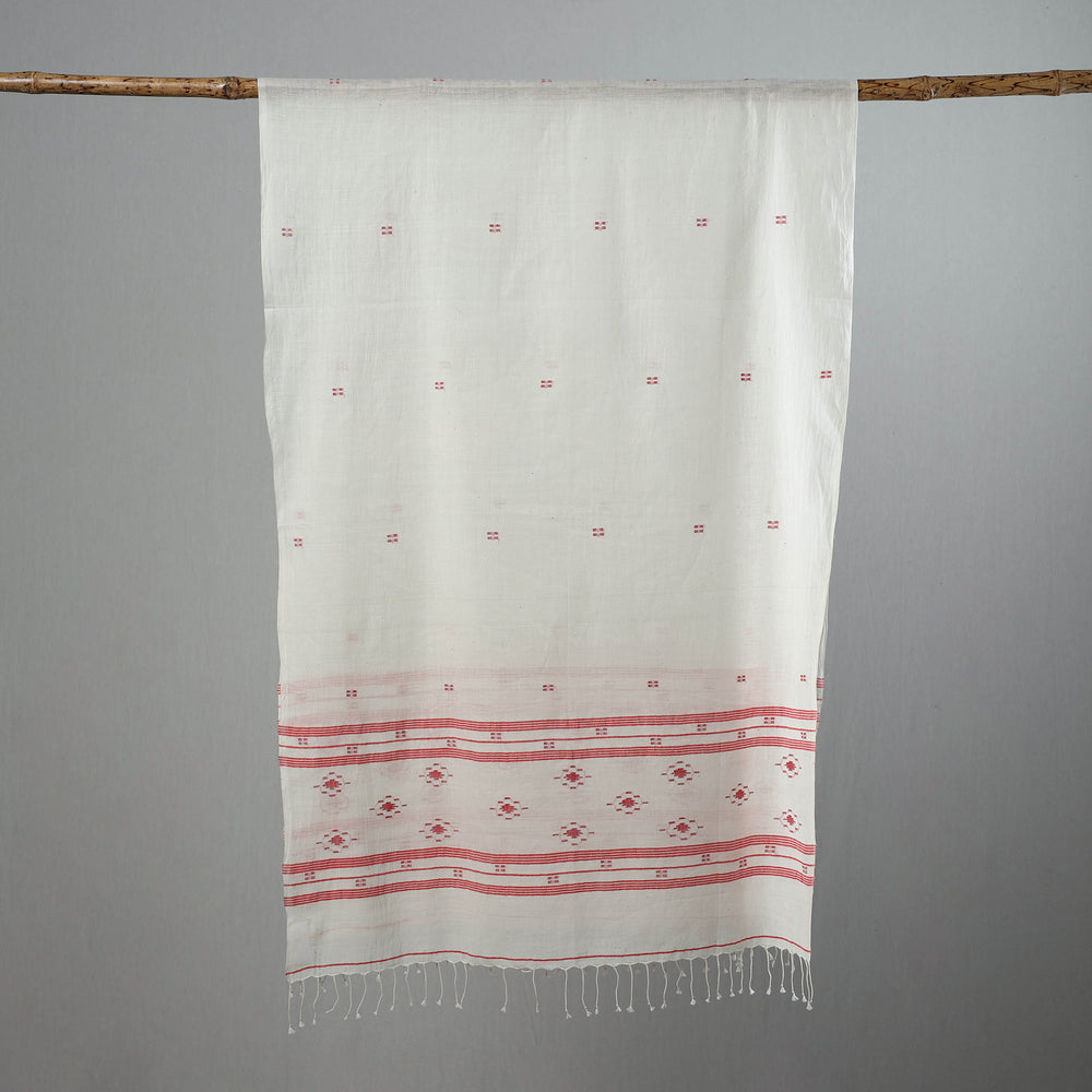 White - Burdwan Jamdani Cotton Handloom Stole with Tassels 30