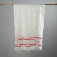 White - Burdwan Jamdani Cotton Handloom Stole with Tassels 30