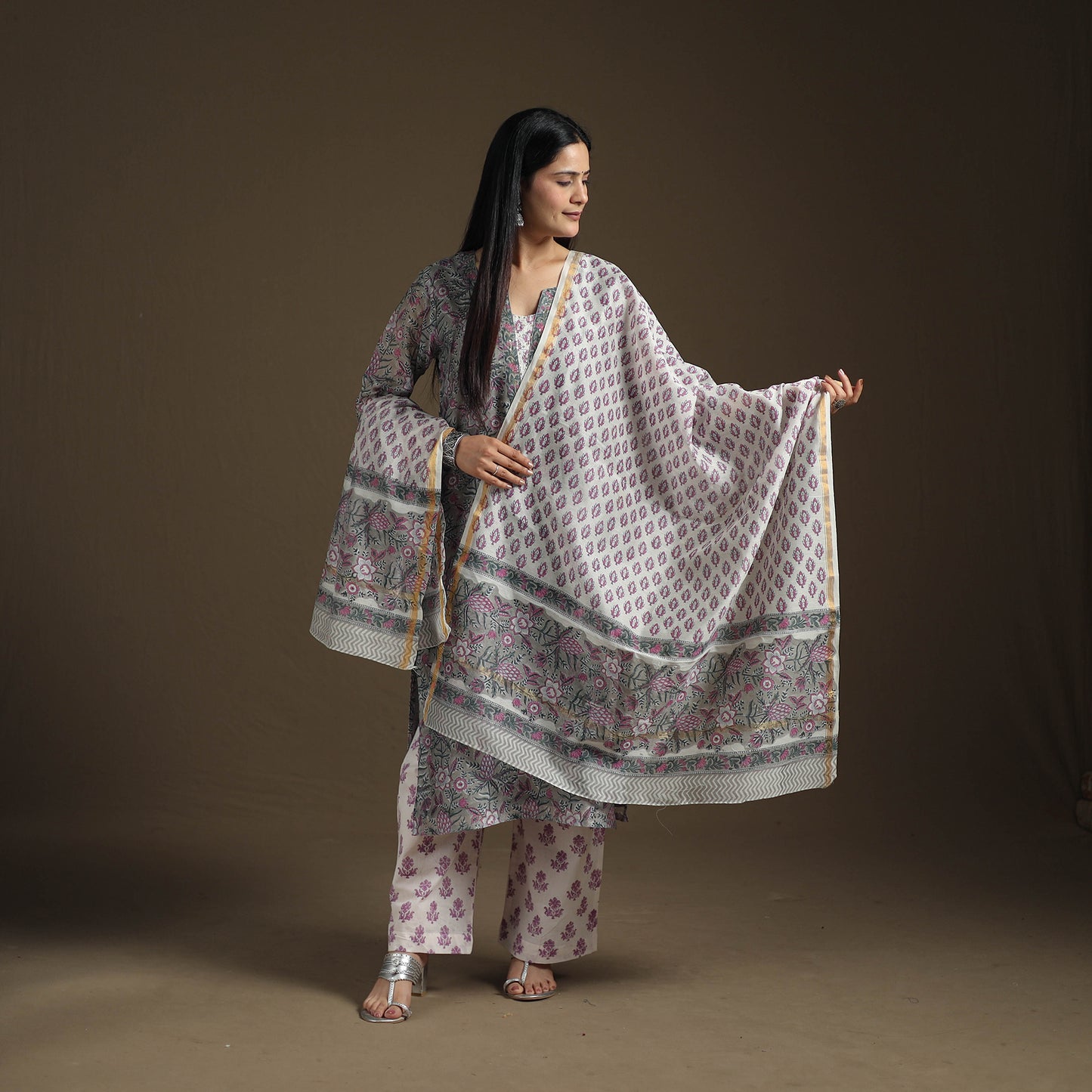 Sanganeri Hand Block Print Cotton Suit Set with Dupatta for Women 05