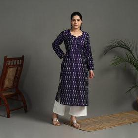 Purple Mercerised Cotton Straight Pochampally Ikat Kurta for Women