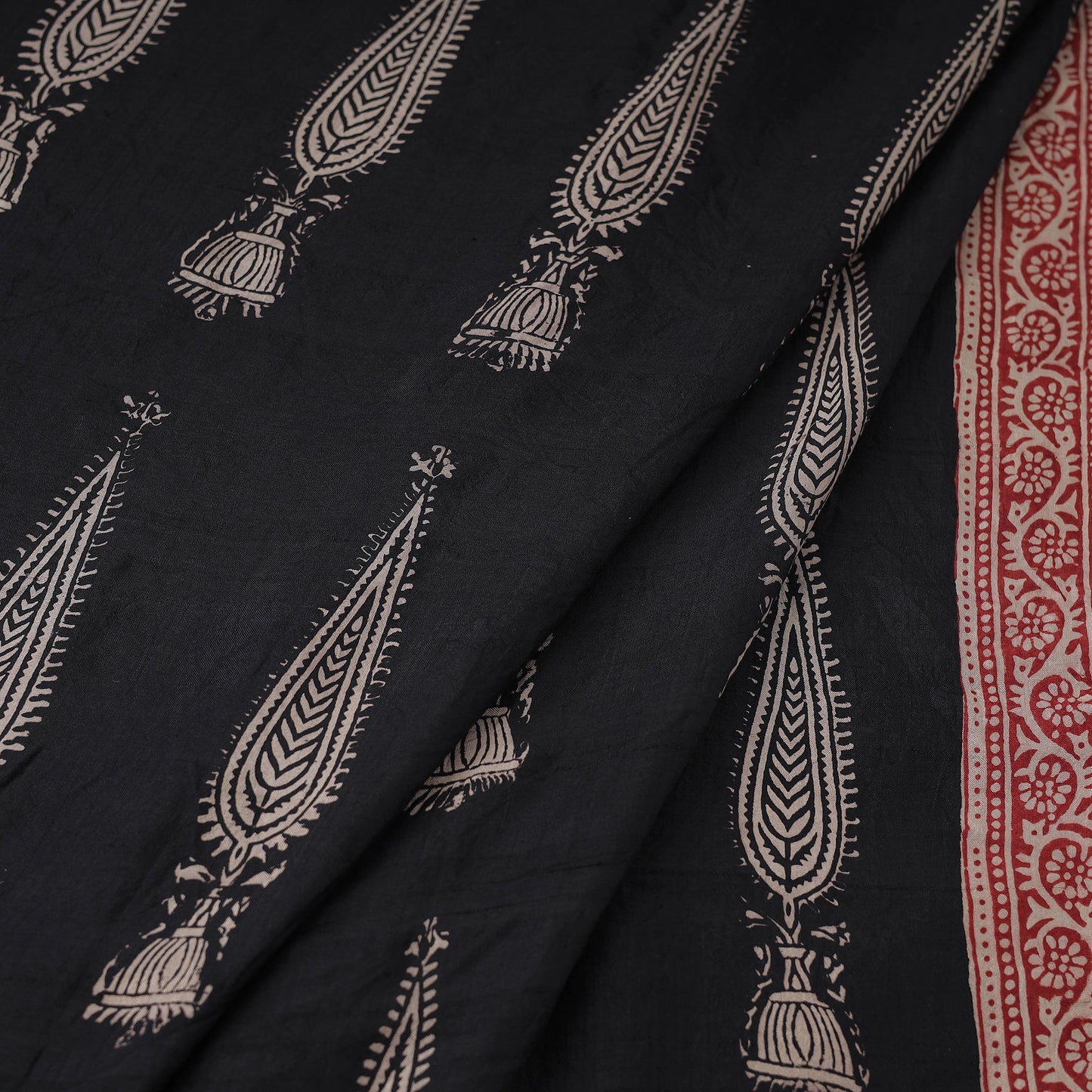 Black - Mulberry Silk Bagh Print Fabric 07