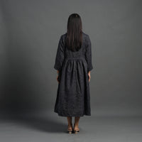 Zahira Black Plain Button Down Woollen Dress 06