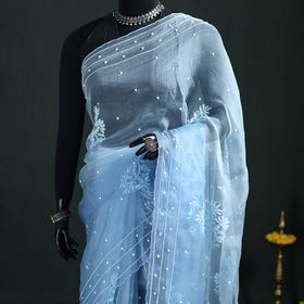 Lucknowi Chikankari Heavy Bead Work Pure Organza Silk Saree 12