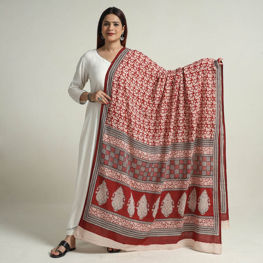 Red - Bagh Block Printed Natural Dyed Cotton Dupatta 08