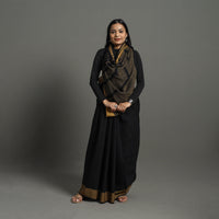 Black - Kumaun Handwoven Pure Merino Woolen Saree 07