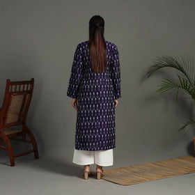 Purple Mercerised Cotton Straight Pochampally Ikat Kurta for Women