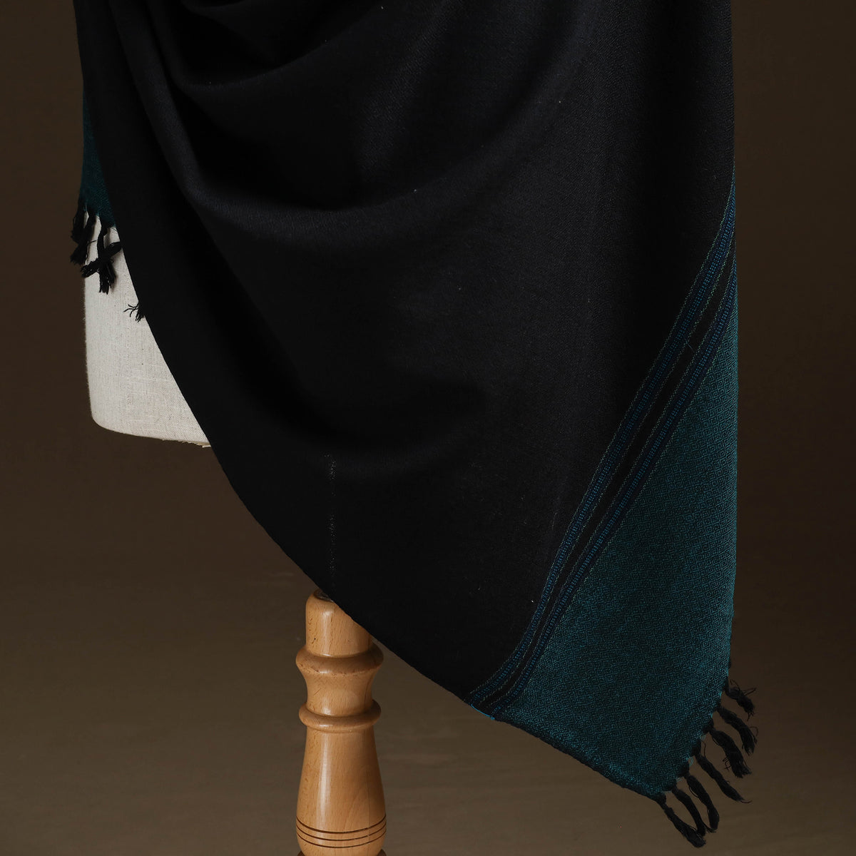 Black - Kumaun Handwoven Pure Merino Wool Shawl 08
