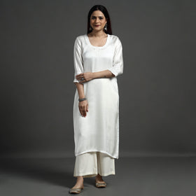 Buy Navy Blue Modal Silk Hand Embroidered Long Kurta l iTokri.com
