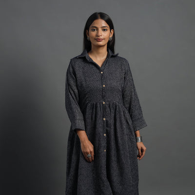 Zahira Black Plain Button Down Woollen Dress 06