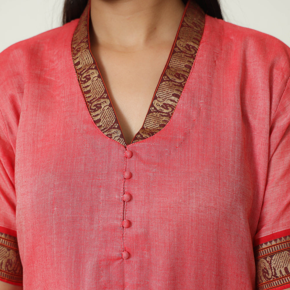 Pink - Dharwad Cotton Kurta with Palazzo & Dupatta Set 07