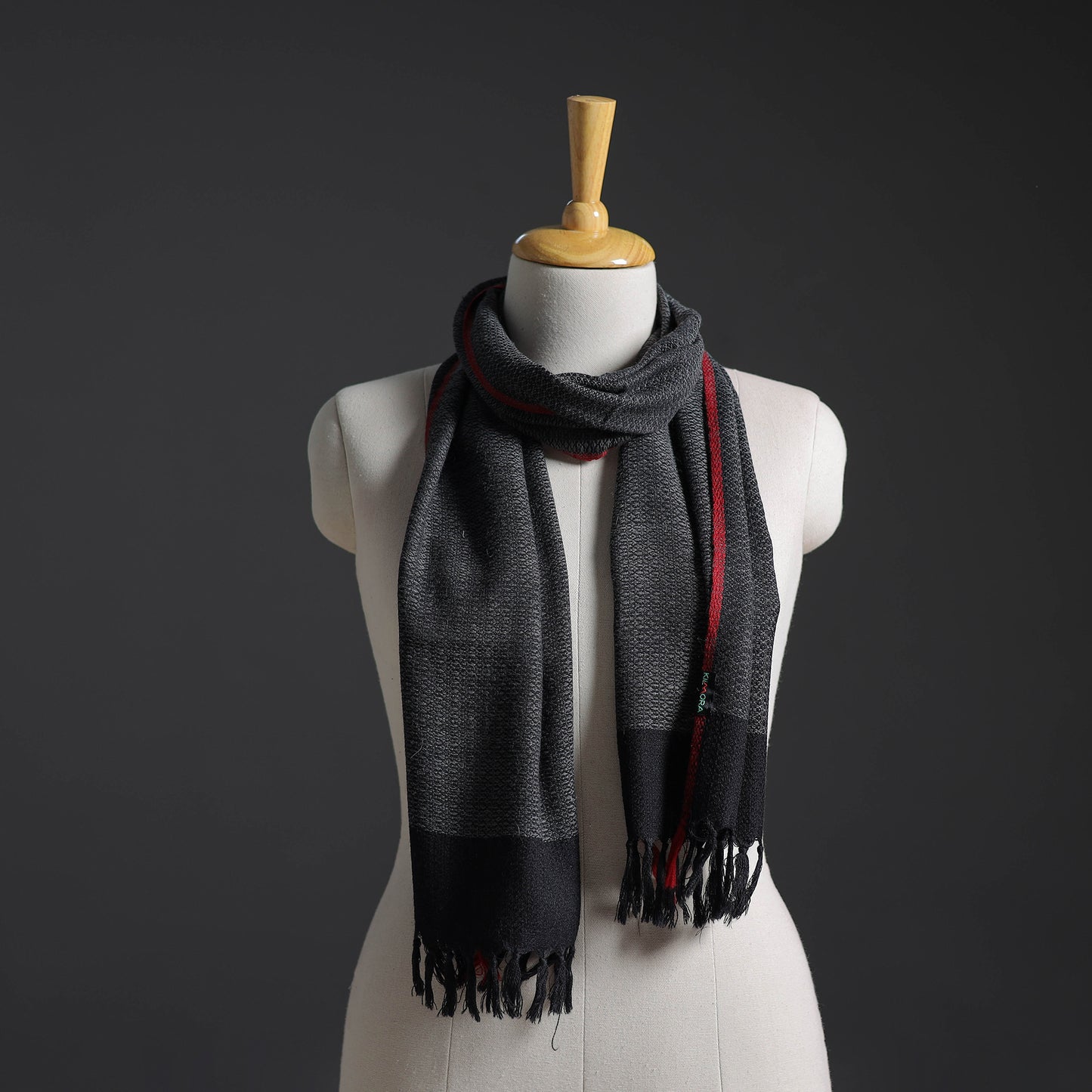 Black - Kumaun Handwoven Pure Merino Wool Scarf 218