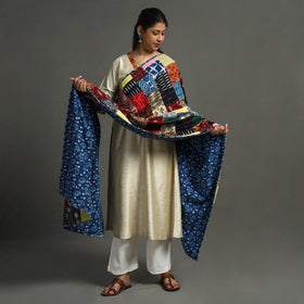 Multicolor - indigo reversible patchwork cotton dupatta 16