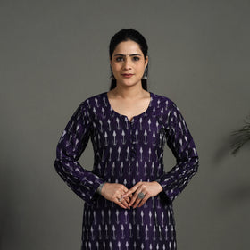 Purple Mercerised Cotton Straight Pochampally Ikat Kurta for Women