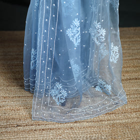 Lucknowi Chikankari Heavy Bead Work Pure Organza Silk Saree 12