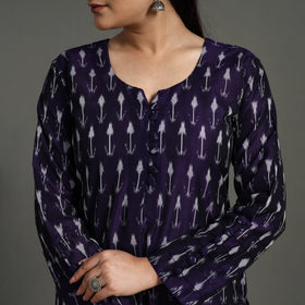 Purple Mercerised Cotton Straight Pochampally Ikat Kurta for Women