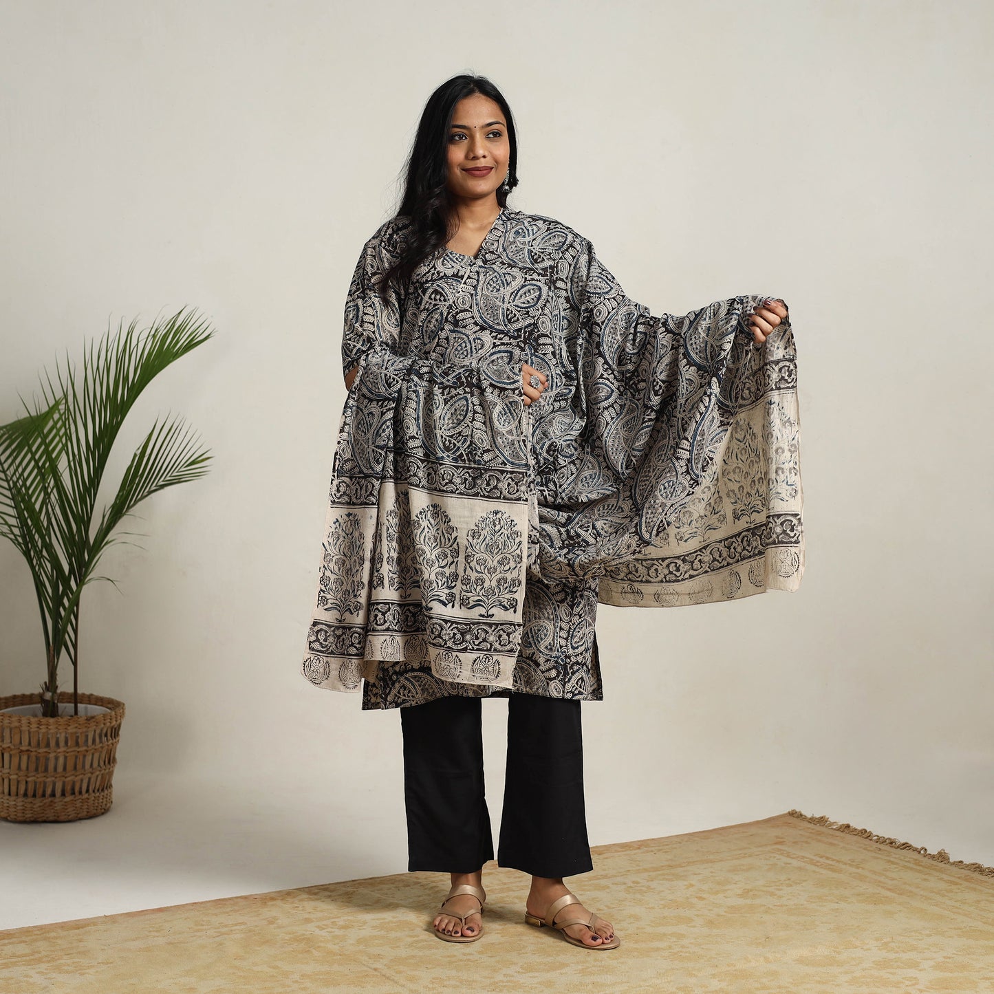 Black - Block Printed Cotton Kalamkari Kurta Set 15
