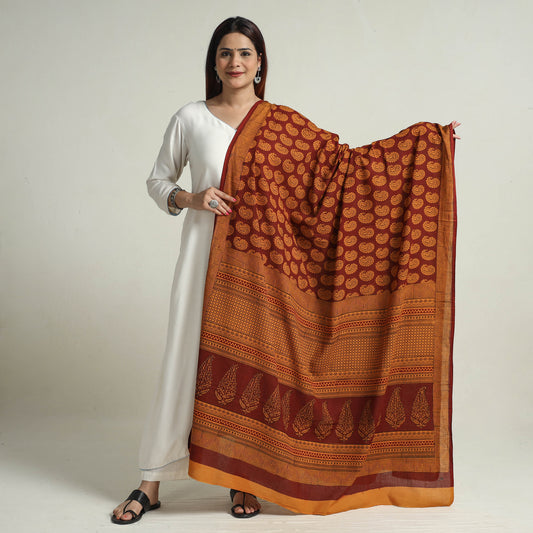 Orange - Bagh Block Printed Natural Dyed Cotton Dupatta 09