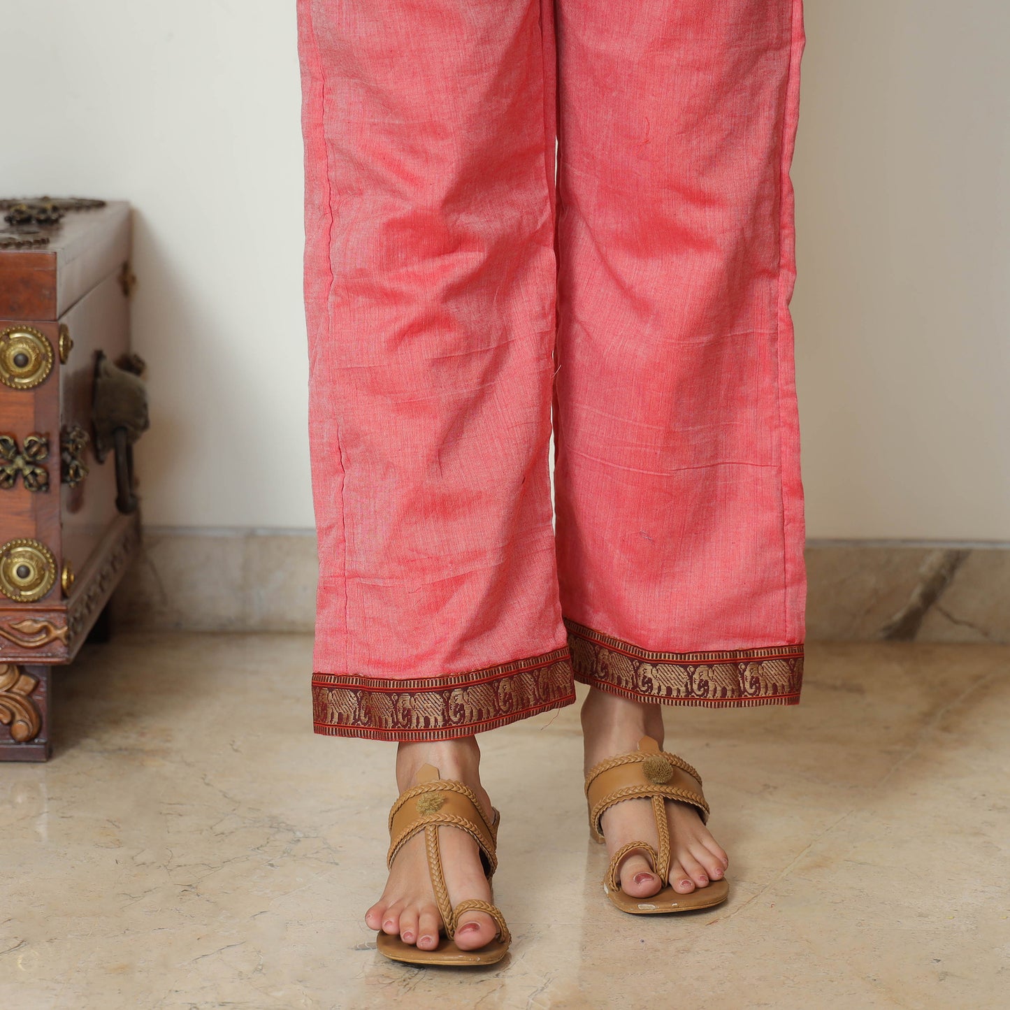 Pink - Dharwad Cotton Kurta with Palazzo & Dupatta Set 07