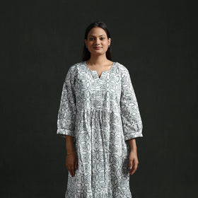 Tiered Flared Lace Work Cotton Hand Block Batik Print Dress 12