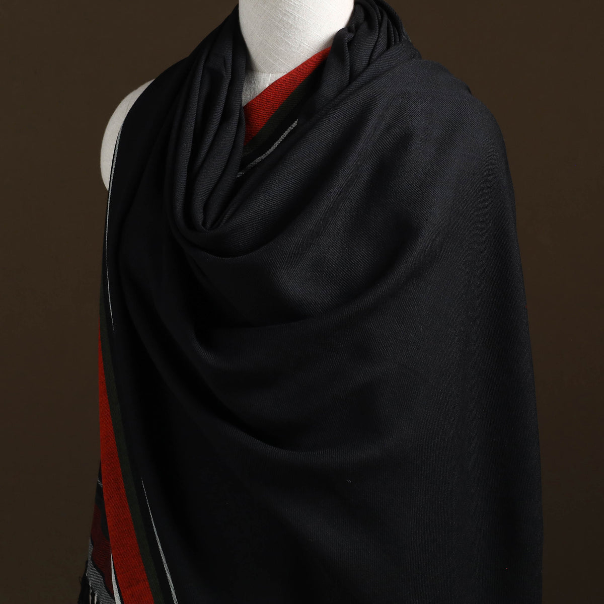 Black - kumaun handwoven pure merino wool shawl 09