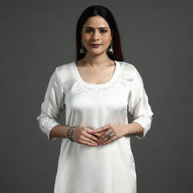 Buy Navy Blue Modal Silk Hand Embroidered Long Kurta l iTokri.com