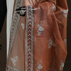 Brown - Akola Hand Block Print Natural Dyed Kota Doria Cotton Dupatta 25