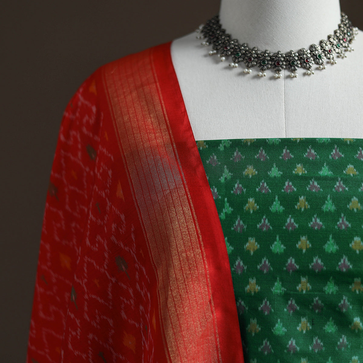 Pochampally Ikat Handloom Sico Unstitched Dress Material: Kurta with Dupatta 17